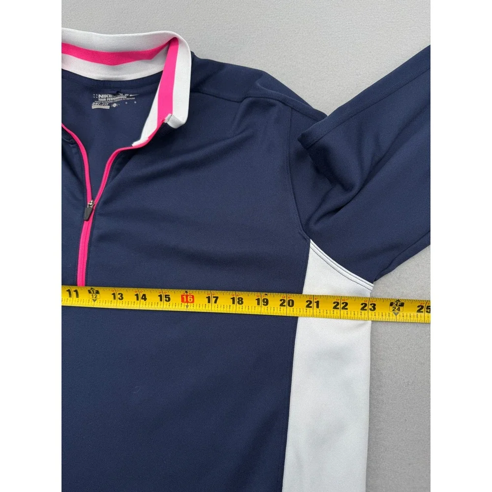 Nike Golf Tour Performance Mens L Navy/Pink Dri-FIT Quarter 1/4 Zip Pullover